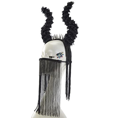 LLINthy Teufelshörner Stirnband Quastenmaskenkette Für Frauen Fransen Maskerade Antilope Stirnband Halloween Dämon Horn Kopfbedeckung LLINthy Teufelshörner Stirnband Quastenmaskenkette Für Frauen Fransen Maskerade Antilope Stirnband Halloween Dämon Horn Kopfbedeckung von LLINthy