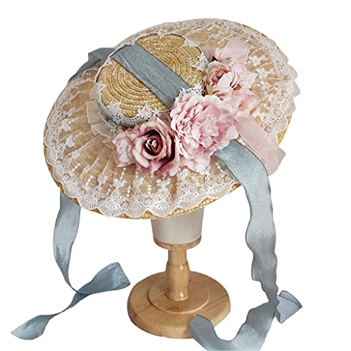 LLINthy Vintage Ruffle Lace Tea Party Süßer Blumenstrohhut Wunderschöner Strand Für Sonnenhüße Kopfwege Cosplay Accessoires von LLINthy