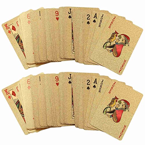 LLKOZN 2 Stücke 24 Karat Gold Spiel Karten Kunststoff Poker Spiel Deck Folie Poker Pack Magische Karten wasserdichte Karte von LLKOZN