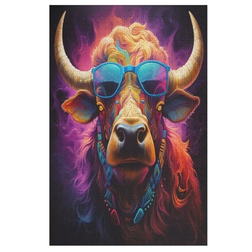 Büffel Holzpuzzle 1000 Teile Klassische Puzzles Erwachsene Kinder Puzzle DIY Kit Holzspielzeug Einzigartiges Geschenk 78×53cm von LLLBBB