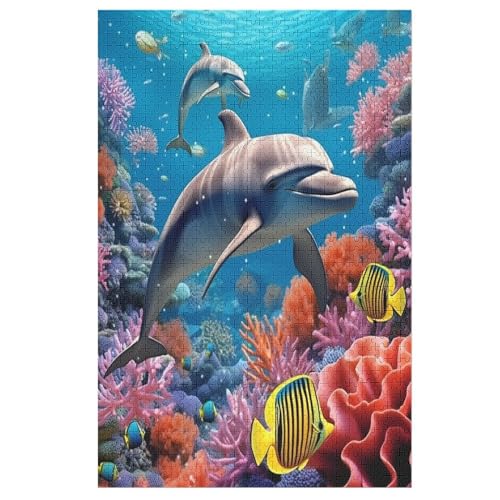 Delphins Holzpuzzle 1000 Teile Klassische Puzzles Erwachsene Kinder Puzzle DIY Kit Holzspielzeug Einzigartiges Geschenk 78×53cm von LLLBBB
