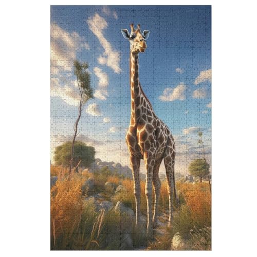Giraffe Holzpuzzle 1000 Teile Klassische Puzzles Erwachsene Kinder Puzzle DIY Kit Holzspielzeug Einzigartiges Geschenk 78×53cm von LLLBBB