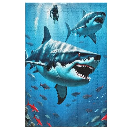 Hai-Puzzlespiel Aus Holz, 1000 Puzzleteile, Puzzle Für Teenager Und Erwachsene, Kreatives Spielzeug, Puzzles, 78×53cm von LLLBBB