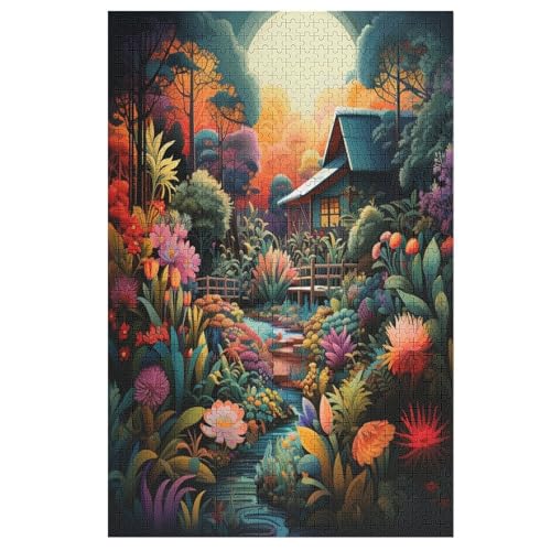 Holzpuzzles 1000 Teile Dschungelhütte -Puzzle Für Jungen Und Mädchen, Schwierigkeitsgrad, Lernspiele, Familienspielzeug 78×53cm von LLLBBB
