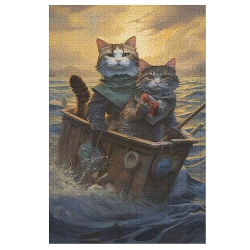 Holzpuzzles 1000 Teile Katze -Puzzle Für Jungen Und Mädchen, Schwierigkeitsgrad, Lernspiele, Familienspielzeug 78×53cm von LLLBBB