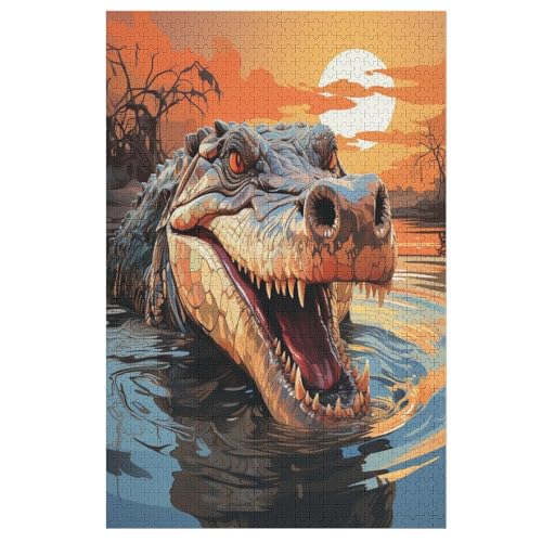 Holzpuzzles 1000 Teile Krokodil -Puzzle Für Jungen Und Mädchen, Schwierigkeitsgrad, Lernspiele, Familienspielzeug 78×53cm von LLLBBB