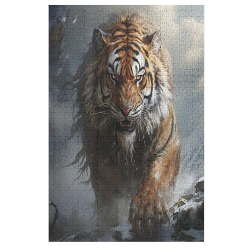 Holzpuzzles 1000 Teile Tiger -Puzzle Für Jungen Und Mädchen, Schwierigkeitsgrad, Lernspiele, Familienspielzeug 78×53cm von LLLBBB