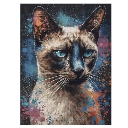 Katze Holzpuzzle 500 Teile Klassische Puzzles Erwachsene Kinder Puzzle DIY Kit Holzspielzeug Einzigartiges Geschenk 55×41cm von LLLBBB