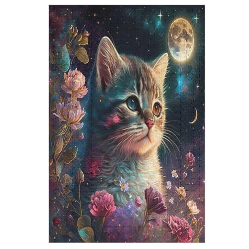 Katze Puzzles 1000 Teile Erwachsener Kniffel Spaß Für Die Ganze Familie, Holzpuzzle Kinder Erwachsene, Impossible Puzzle Schwer 78×53cm von LLLBBB