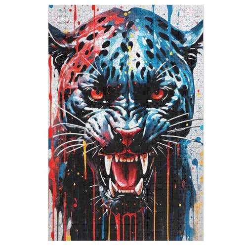 Leopard Holzpuzzle 1000 Teile Klassische Puzzles Erwachsene Kinder Puzzle DIY Kit Holzspielzeug Einzigartiges Geschenk 78×53cm von LLLBBB