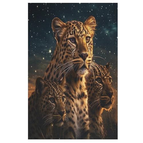 Leopard Holzpuzzle 1000 Teile Klassische Puzzles Erwachsene Kinder Puzzle DIY Kit Holzspielzeug Einzigartiges Geschenk 78×53cm von LLLBBB