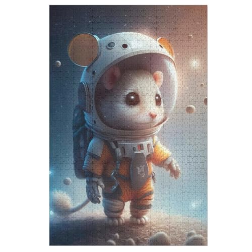 Maus Astronaut Puzzle 1000 Teile, Holzpuzzle Für Erwachsene Kinder, Impossible Puzzles, Geschicklichkeitsspiel Für Die Ganze Familie 78×53cm von LLLBBB