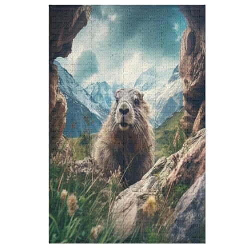 Murmeltier Puzzles 1000 Teile Erwachsener Kniffel Spaß Für Die Ganze Familie, Holzpuzzle Kinder Erwachsene, Impossible Puzzle Schwer 78×53cm von LLLBBB
