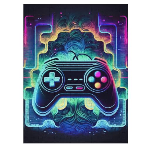 Neon Gamepad 1000 Teile Puzzles Für Erwachsene, Impossible Puzzle, Geschicklichkeitsspiel Für Die Ganze Familie, Kinder Holzpuzzle 55×41cm von LLLBBB
