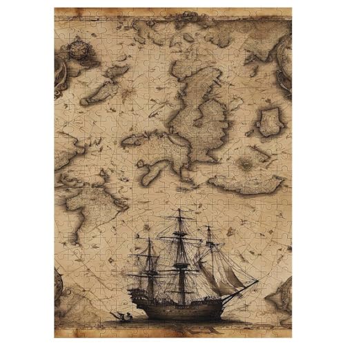 Piratenschiff,Boat 1000 Teile Puzzles, Wood Craft, Hochwertiges Modernes Puzzle, DIY, Für Erwachsene Und Kinder Ab 12 Jahren, 42×30cm von LLLBBB