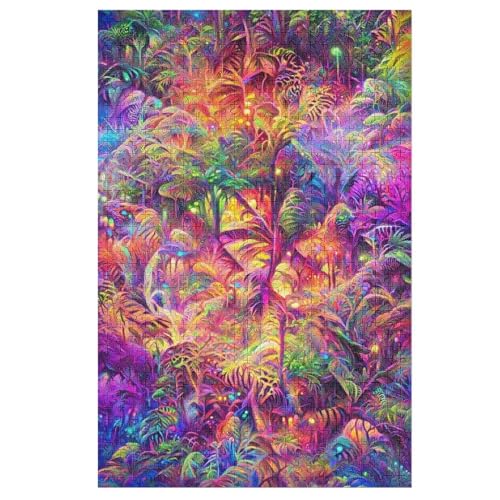 Psychedelisch Jungle Puzzle Für Erwachsene,1000-teiliges Puzzles, Für Kinder,Holzpuzzle,Lernspielzeug, 78×53cm von LLLBBB