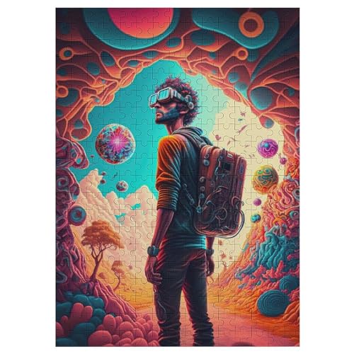 Psychedelischer Zeitreisender Holzpuzzle 300 Teile Klassische Puzzles Erwachsene Kinder Puzzle DIY Kit Holzspielzeug Einzigartiges Geschenk 42×30cm von LLLBBB