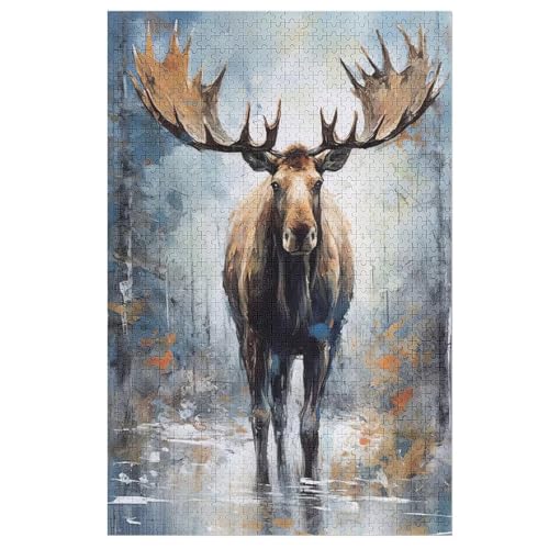Puzzles Für Erwachsene, Elch Puzzle, 1000 Teile, Kreatives, Geistiges Spielzeug, Kinder, Montagespiele 78×53cm von LLLBBB