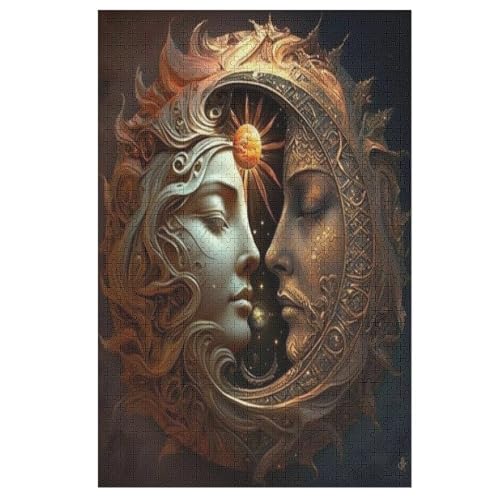 Sonne und Mond Puzzles 1000 Teile Erwachsener Kniffel Spaß Für Die Ganze Familie, Holzpuzzle Kinder Erwachsene, Impossible Puzzle Schwer 78×53cm von LLLBBB
