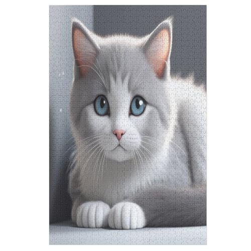 Süße Katze Holzpuzzle Für Erwachsene Teenager Stress Abbauen Familien-Puzzlespiel Poster 1000-teiliges Puzzle Kinder Lernspiel 78×53cm von LLLBBB