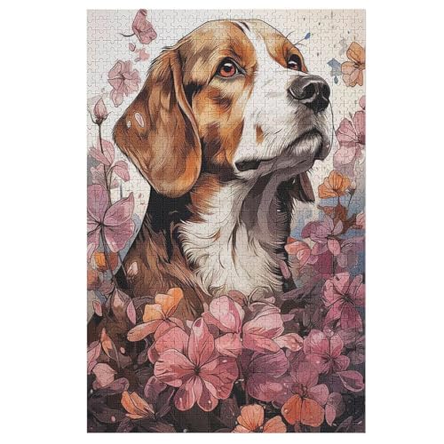 Süßer Hund Puzzles 1000 Teile Erwachsener Kniffel Spaß Für Die Ganze Familie, Holzpuzzle Kinder Erwachsene, Impossible Puzzle Schwer 78×53cm von LLLBBB