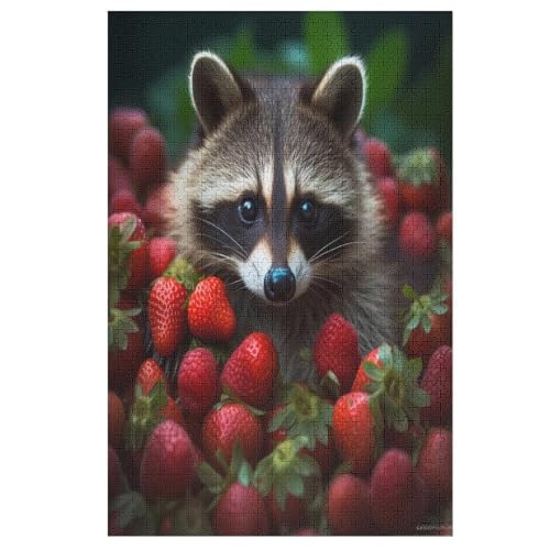 Waschbär Holzpuzzle 1000 Teile Klassische Puzzles Erwachsene Kinder Puzzle DIY Kit Holzspielzeug Einzigartiges Geschenk 78×53cm von LLLBBB