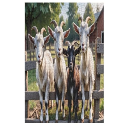 Ziege Puzzles 1000 Teile Erwachsener Kniffel Spaß Für Die Ganze Familie, Holzpuzzle Kinder Erwachsene, Impossible Puzzle Schwer 78×53cm von LLLBBB