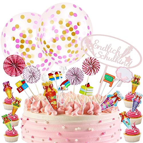 Einschulung Tortendeko,Endlich Schulkind Schulanfang ,Kuchendeko Mit ABC 123 Zuckertüte Konfetti Ballon Deko Tortenaufsätze Torten Cupcake Muffin Topper für Junge Mädchen Party Deko,Rosa Einschulung Tortendeko,Endlich Schulkind Schulanfang ,Kuchendeko Mit ABC 123 Zuckertüte Konfetti Ballon Deko Tortenaufsätze Torten Cupcake Muffin Topper für Junge Mädchen Party Deko,Rosa von LLNRC