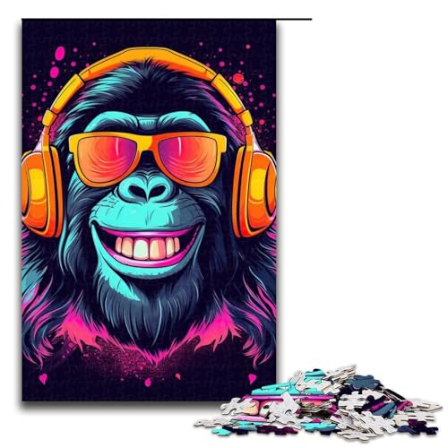 1000 Teile Monkey Dj Musik-Puzzlespiel, Puzzle für Erwachsene, gutes Geschenk für Teenager ab 14 Jahren, Größe 50 x 75 cm von LLONGKT