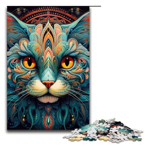 1000 Teile Psychedelische Katzenkunst-Puzzle für Erwachsene, perfekte Dekoration für Teenager ab 14 Jahren, Größe 50 x 75 cm 1000 Teile Psychedelische Katzenkunst-Puzzle für Erwachsene, perfekte Dekoration für Teenager ab 14 Jahren, Größe 50 x 75 cm von LLONGKT