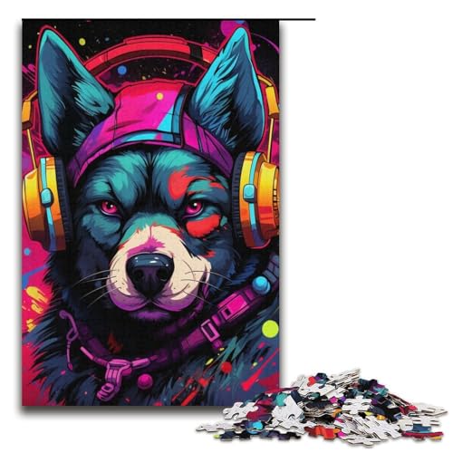 1000 Teile Puzzle für Erwachsene, Kopfhörer, Hund, Puzzle, Familienspaß für die ganze Familie, ganze Familie, Größe 38 x 26 cm von LLONGKT