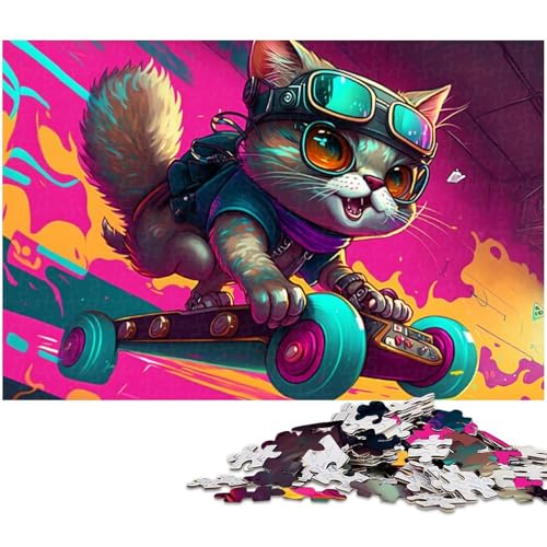 1000 Teile Skateboard-Katzen-Puzzle für Erwachsene, Heimdekoration, Puzzle-Spielzeug, Geschenk für die ganze Familie, Größe 50 x 75 cm von LLONGKT