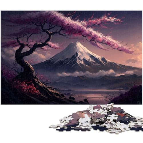 1000 Teile für Erwachsene, Kirschblüten-Puzzle mit Berg Fuji, Puzzle für Erwachsene aus Pappe, tolles Geschenk, Größe 38 x 26 cm von LLONGKT
