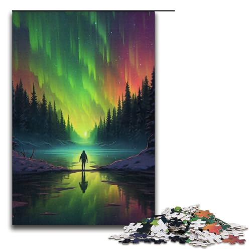 1000 Teile für Erwachsene „Aurora am Himmel“-Puzzle für Teenager, Papppuzzle, gutes Geschenk für Erwachsene, Größe 38 x 26 cm von LLONGKT