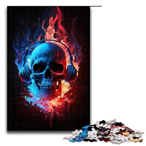 1000 Teile für Erwachsene Kopfhörer Totenkopf Puzzle für Teenager Holzpuzzle Weihnachtspuzzle Geschenke Größe 50x75cm von LLONGKT
