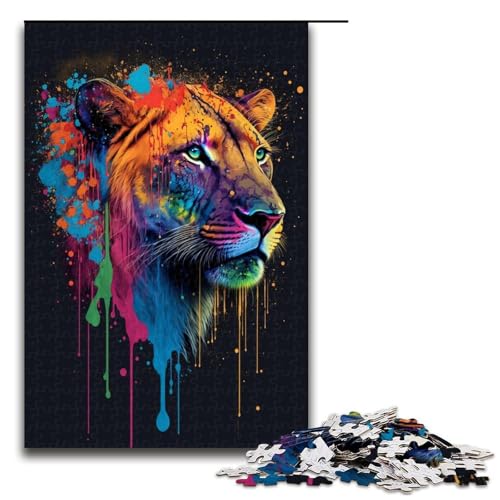 1000-teiliges Art-Neon-Löwen-Puzzle für Erwachsene, Puzzle-Spielzeug, einzigartige Heimdekoration und Geschenke, geeignet für Teenager ab 14 Jahren (Größe 50 x 75 cm) von LLONGKT