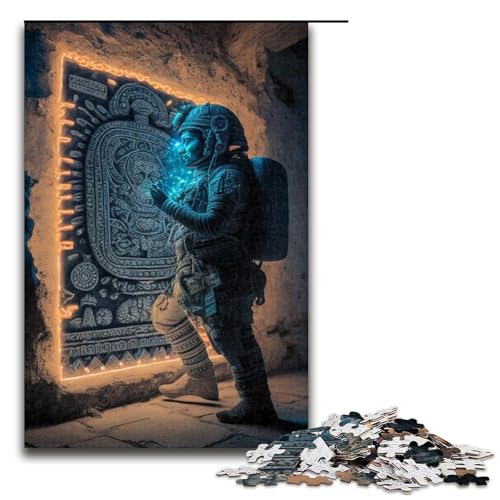 1000-teiliges Astronauten-Puzzle, Holzpuzzle, pädagogisches Spielzeug zum Stressabbau, Größe 50 x 75 cm von LLONGKT