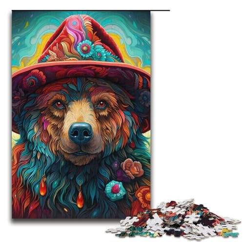 1000-teiliges Braunbär-Puzzle für Erwachsene mit passendem Poster und Quizblatt für Teenager ab 14 Jahren, Größe 38 x 26 cm von LLONGKT