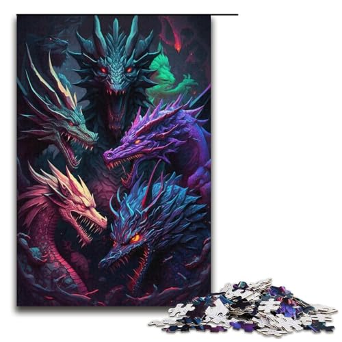 1000-teiliges Drachen-Gruppenpuzzle für Papppuzzles, pädagogisches Spielzeug zum Stressabbau, Größe 38 x 26 cm von LLONGKT