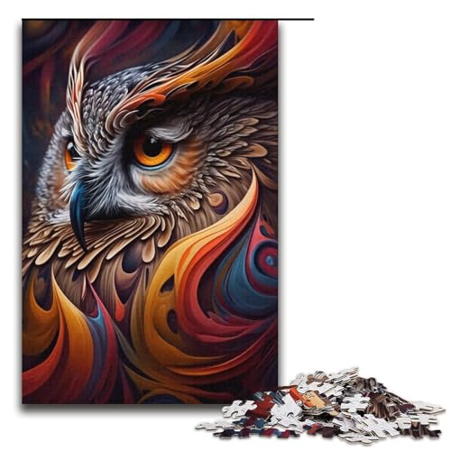 1000-teiliges Eulen-Kunst-Puzzle für Erwachsene mit passendem Poster und Quizblatt (Größe 38 x 26 cm) von LLONGKT