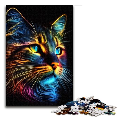 1000-teiliges Katzen-Pop-Art-Tiergesicht-Puzzle für Erwachsene, Lernpuzzle für Jugendliche ab 14 Jahren, Größe 50 x 75 cm von LLONGKT