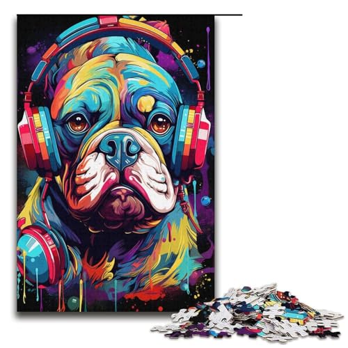 1000-teiliges Kopfhörer-Bulldoggen-Puzzle für Erwachsene, Eltern-Kind-Interaktion für Teenager ab 14 Jahren (Größe 38 x 26 cm) von LLONGKT