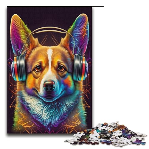 1000-teiliges Kopfhörer-Corgi-Puzzle für Erwachsene, Spaß für die ganze Familie, anspruchsvolles Puzzlespiel und Familienspiel für Teenager ab 14 Jahren (Größe 38 x 26 cm) von LLONGKT