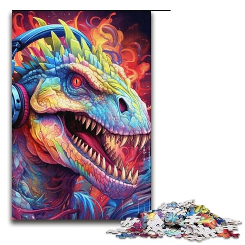 1000-teiliges Kopfhörer-Dinosaurier-Puzzle für Erwachsene, als Geschenk, lustig, für Teenager ab 14 Jahren, Größe 38 x 26 cm 1000-teiliges Kopfhörer-Dinosaurier-Puzzle für Erwachsene, als Geschenk, lustig, für Teenager ab 14 Jahren, Größe 38 x 26 cm von LLONGKT