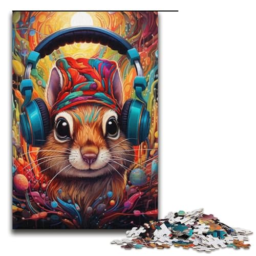 1000-teiliges Kopfhörer-Hamster-Puzzle für Erwachsene. Präzise geschnittenes Puzzle ganze Familie. Größe 38 x 26 cm von LLONGKT