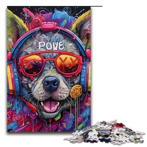1000-teiliges Kopfhörer-Hunde-Puzzle für Erwachsene, Familienspaß, lustige Puzzles für und Teenager ab 14 Jahren, Größe 50 x 75 cm von LLONGKT