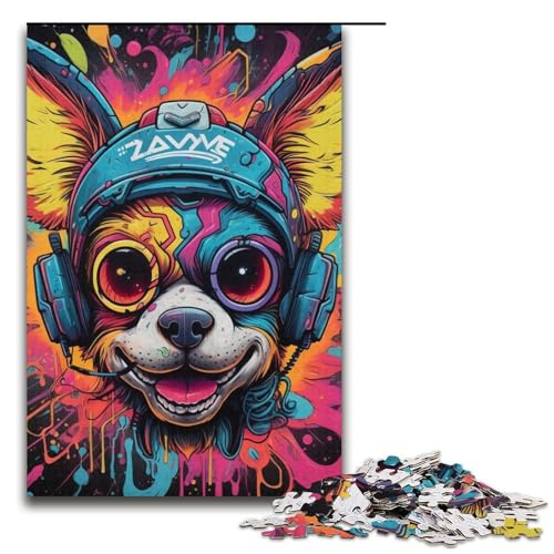 1000-teiliges Kopfhörer-Hunde-Puzzle für Erwachsene, Puzzle-Kunstwerk, lustige Puzzles für Teenager ab 14 Jahren, Größe 38 x 26 cm von LLONGKT