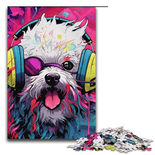 1000-teiliges Kopfhörer-Hunde-Puzzle für Erwachsene, anspruchsvolles Spielpuzzle, Heimkunstdekor für Teenager ab 14 Jahren, Größe 38 x 26 cm von LLONGKT