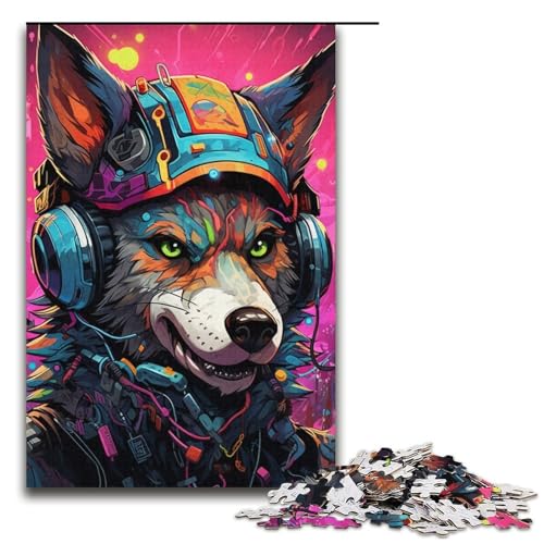 1000-teiliges Kopfhörer-Hunde-Puzzle für Erwachsene, anspruchsvolles Spielpuzzle, Heimkunstdekor für Teenager ab 14 Jahren, Größe 38 x 26 cm von LLONGKT