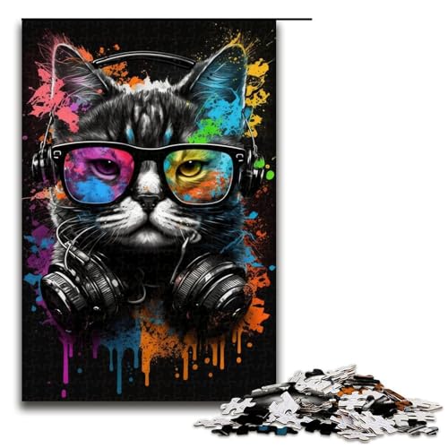 1000-teiliges Kopfhörer-Katzen-Puzzle für Erwachsene, Familienaktivität, Wanddekoration, einzigartige Geburtstags, Größe 50 x 75 cm 1000-teiliges Kopfhörer-Katzen-Puzzle für Erwachsene, Familienaktivität, Wanddekoration, einzigartige Geburtstags, Größe 50 x 75 cm von LLONGKT